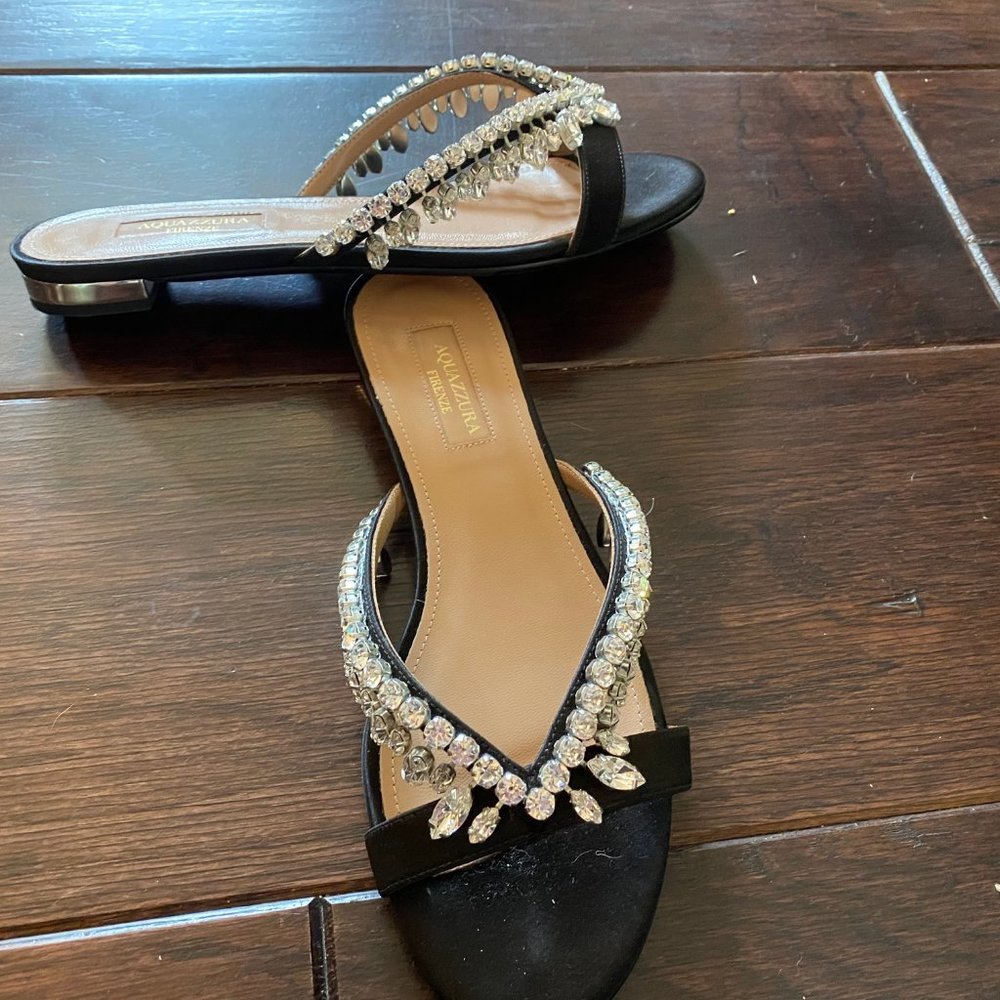 Aquazzura Gem Palace Flat Sandal Size 37